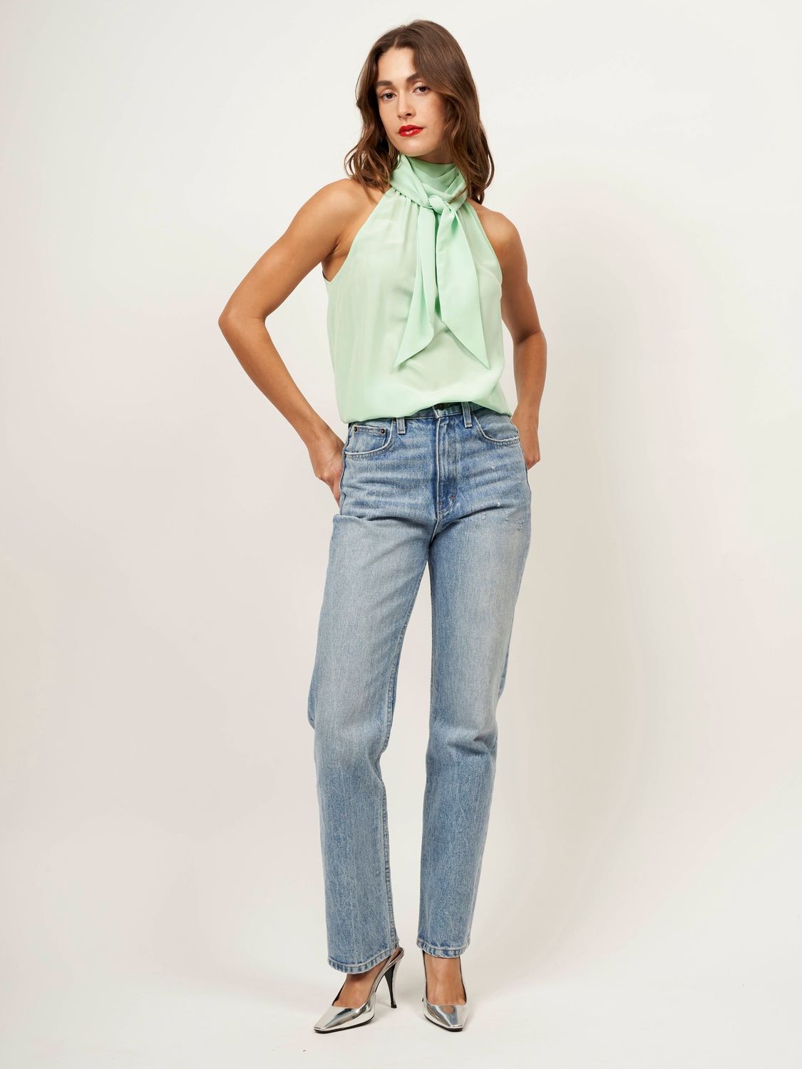 Silk Halter Top Green Ash