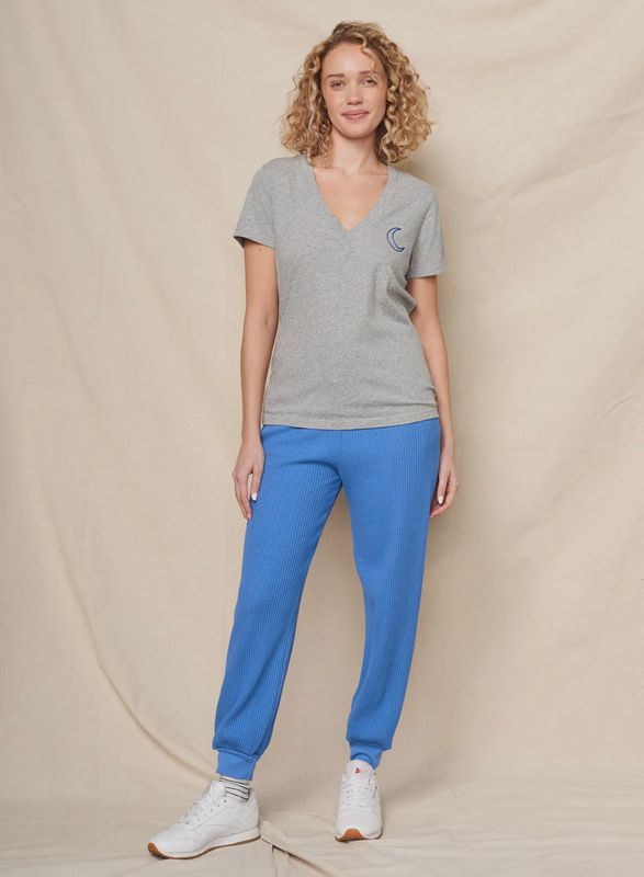 Moon Embroidery V-Neck Tee