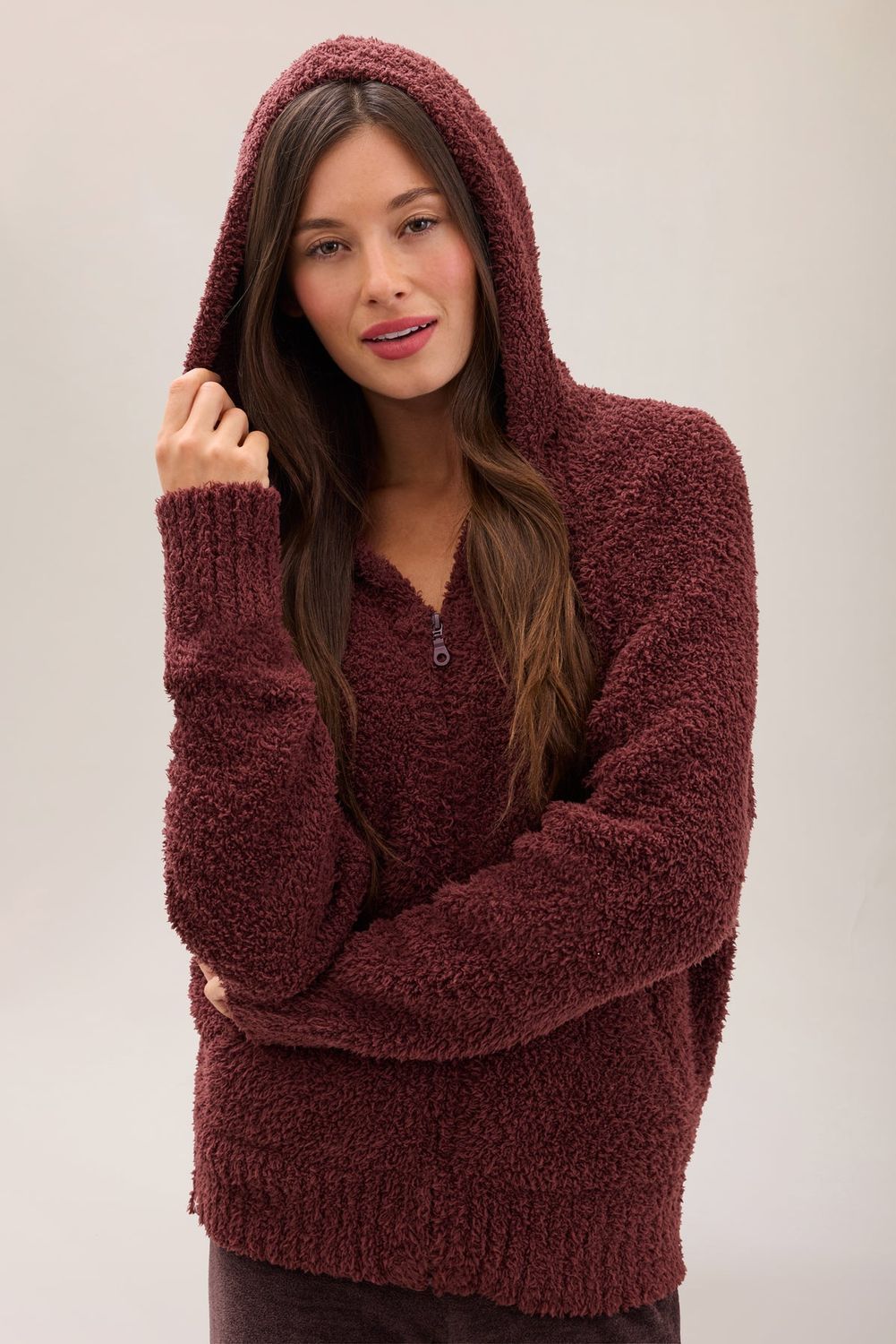 Relaxed Zip-up Hoodie, Color: Deep Garnet, Size: Small