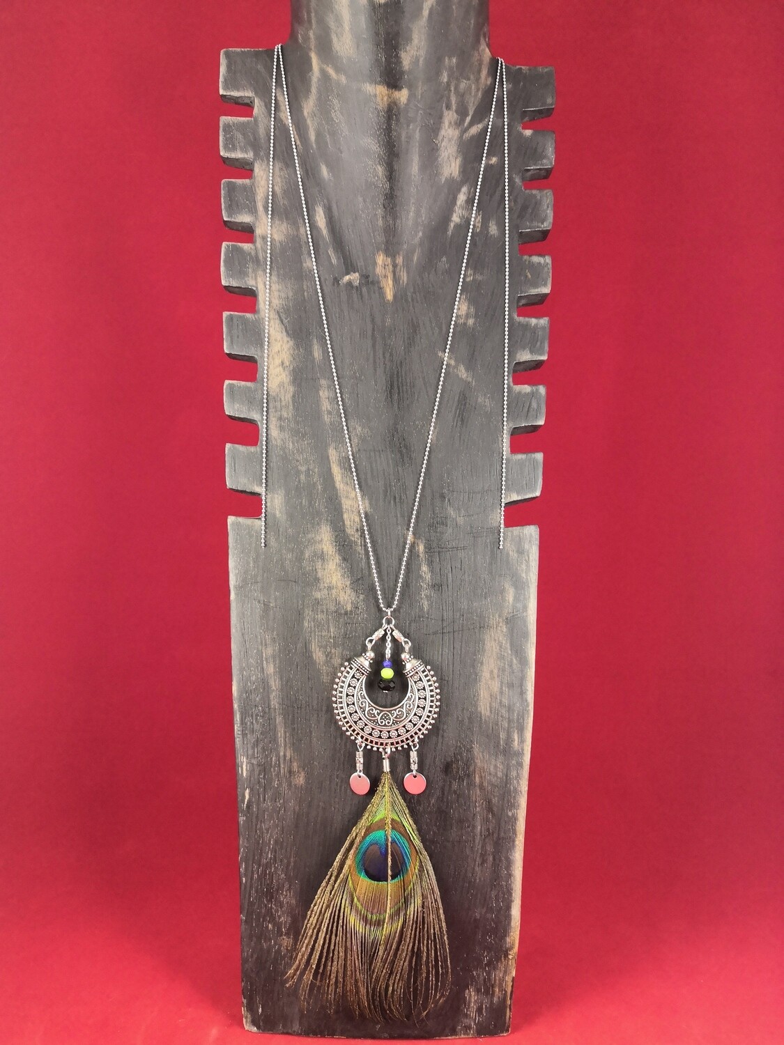 Sautoir attrape-rêve plume de paon Sautoir attrape-rêve plume de paon