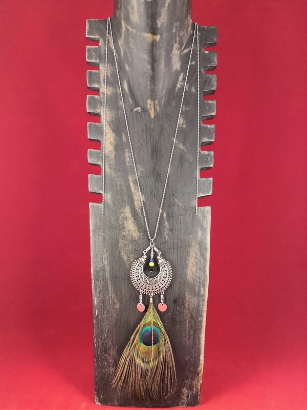 Sautoir attrape-rêve plume de paon Sautoir attrape-rêve plume de paon