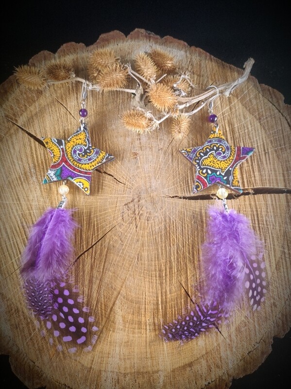 Boucles d'oreilles star purple tissu