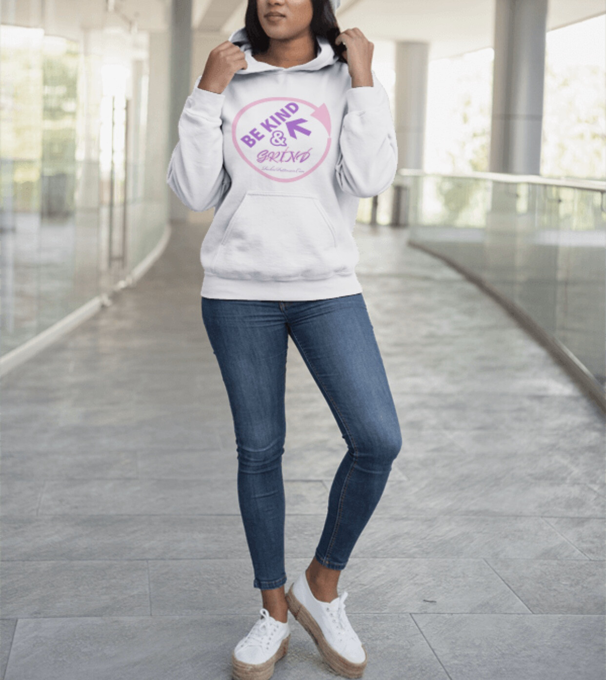 White pink &amp; Purple BE KIND &amp; GRIND hoodies  (SIZES SMALL-2XL)