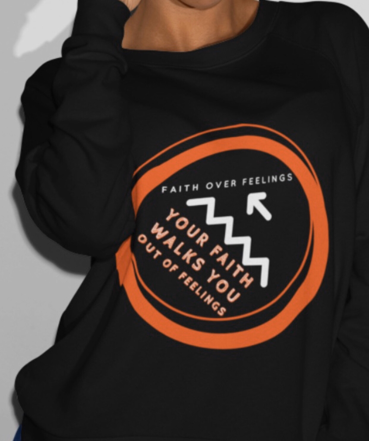 Faith Over Feelings black CREW SHIRTS (SIZES SMALL-2XL)