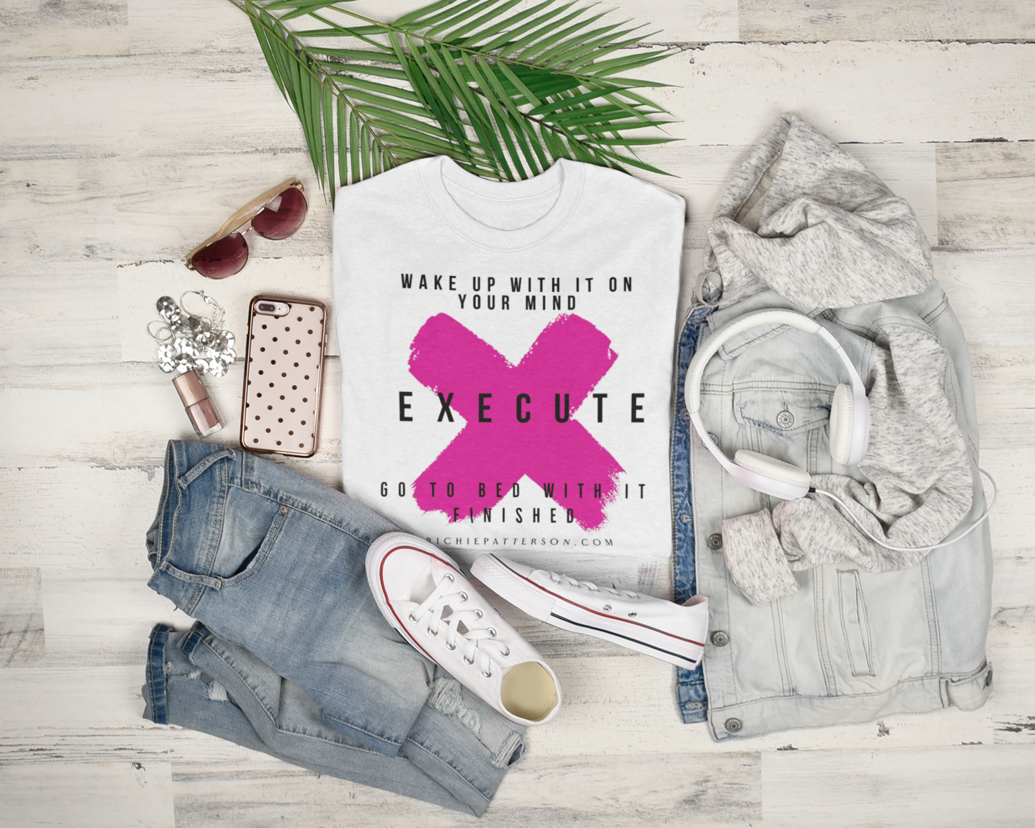 EXECUTE White &amp; Pink  T-SHIRT (SIZES SMALL-4XL)