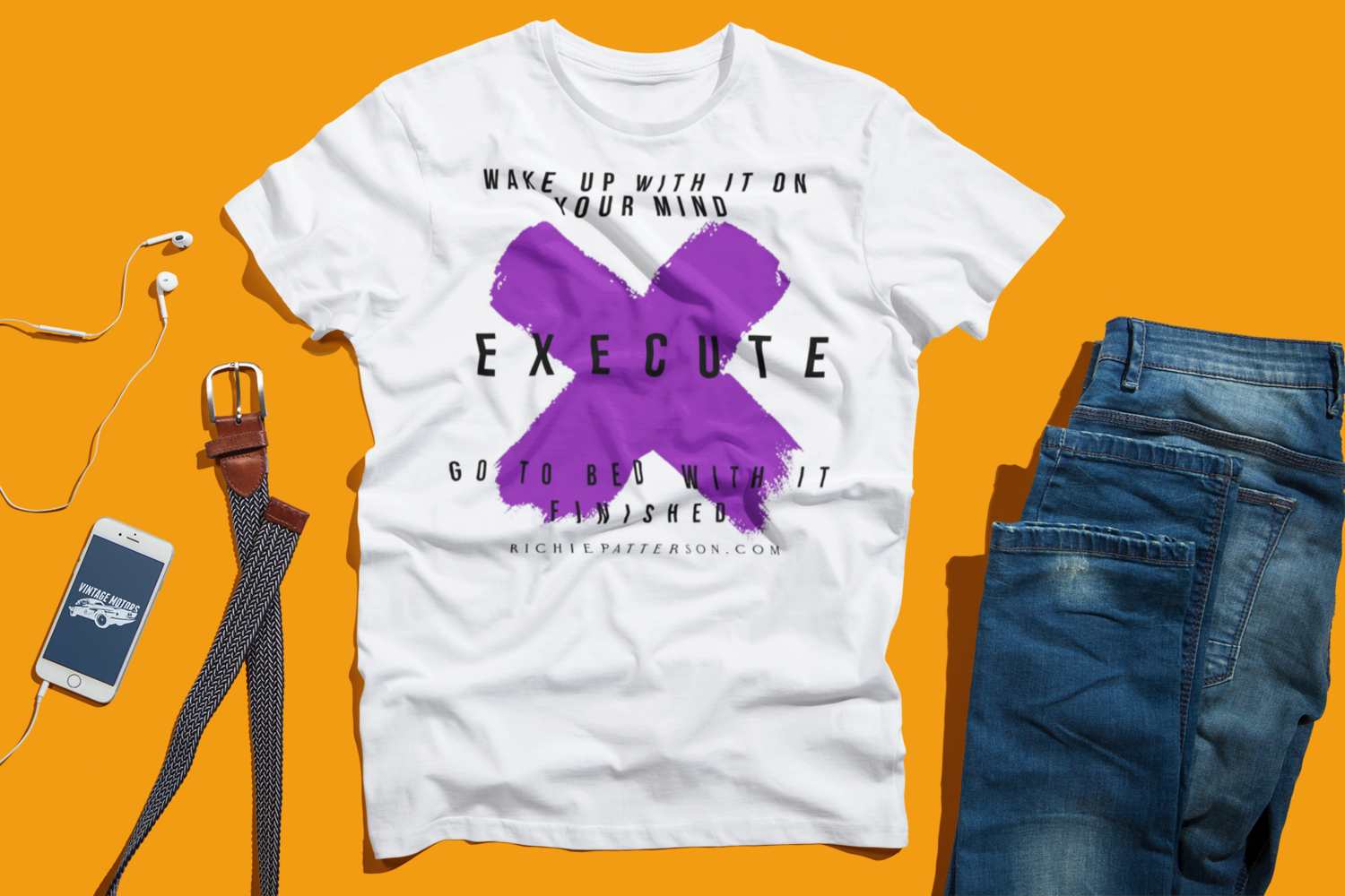 EXECUTE White &amp; Purple T-SHIRT (SIZES SMALL-4XL)