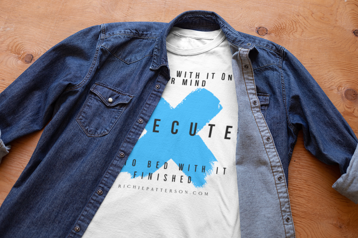 EXECUTE White &amp; Sky Blue T-SHIRT (SIZES SMALL-4XL)