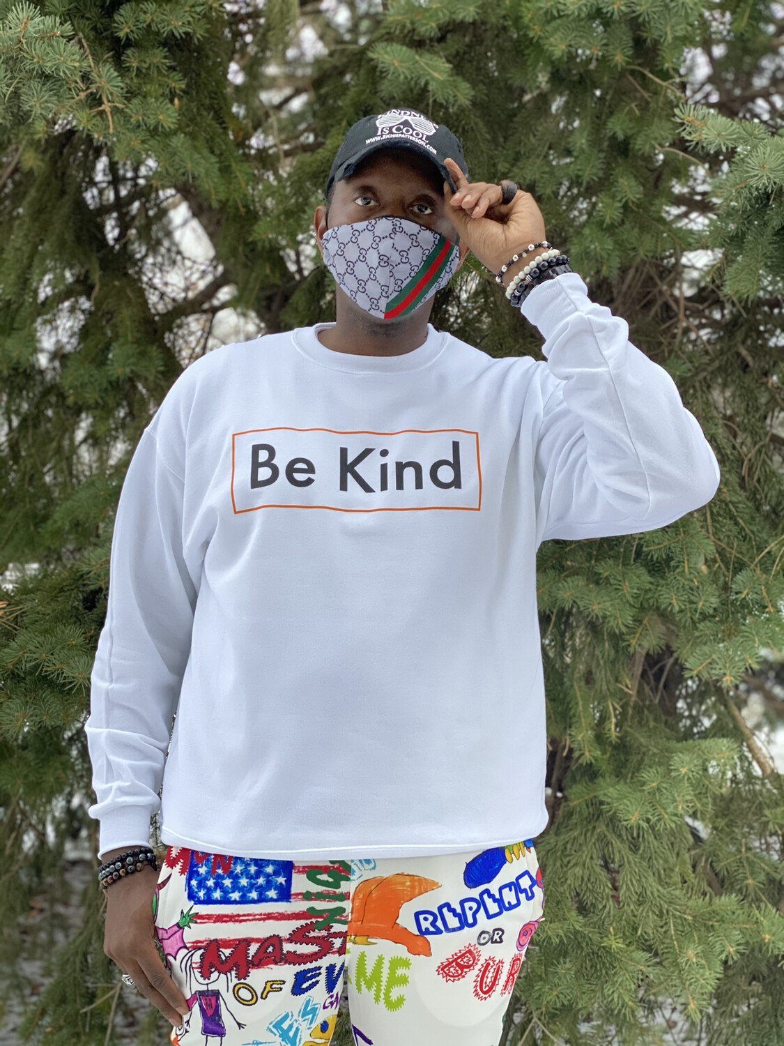 Be Kind White &amp; Orange Crew   (SIZES SMALL-3XL)
