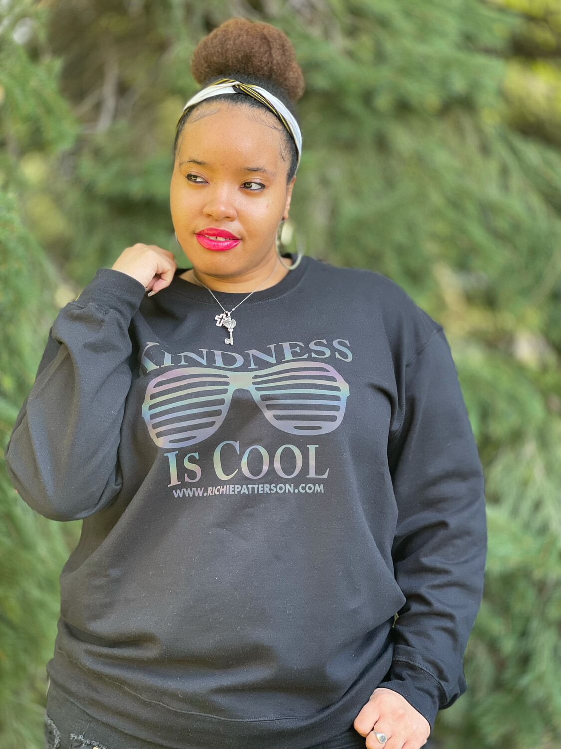 Reflective Logo Kindness Is Cool Black Crew   (SIZES SMALL-3XL)