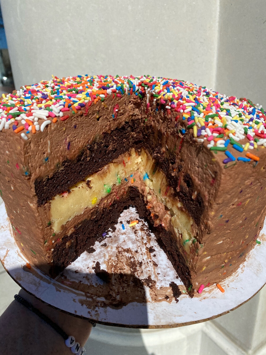 Chocolate Funfetti Cake With Birthday Cake Cookie Dough Center