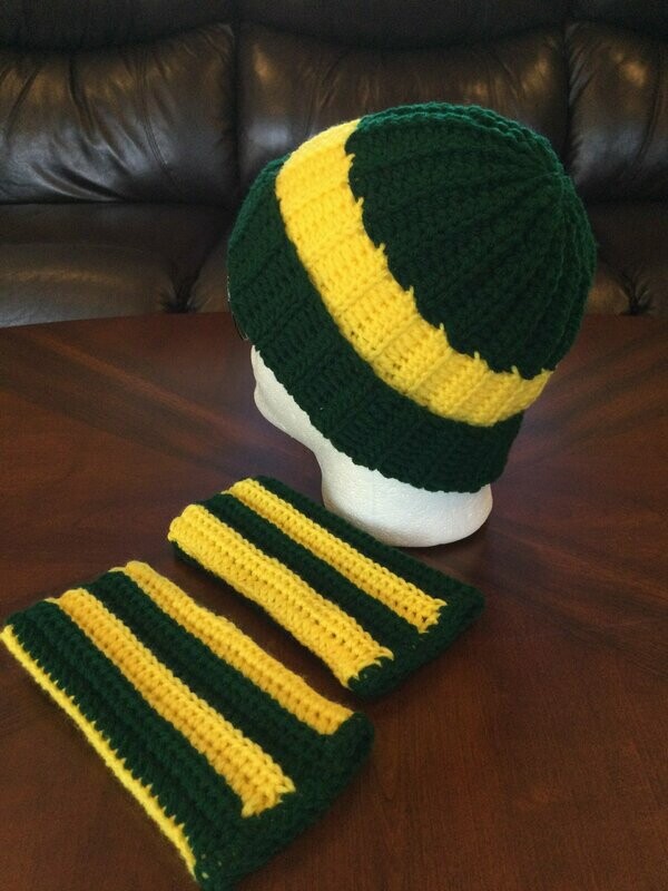 Team Spirit - Crochet Hat & Fingerless Glove Set