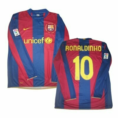 Ronaldinho FC Barcelona 2007-2008 Retro Long Sleeve Jersey #10 (Replica)
