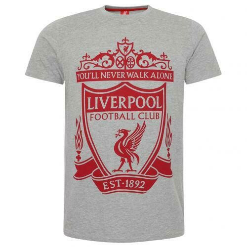 Liverpool FC Crest T Shirt Mens Grey