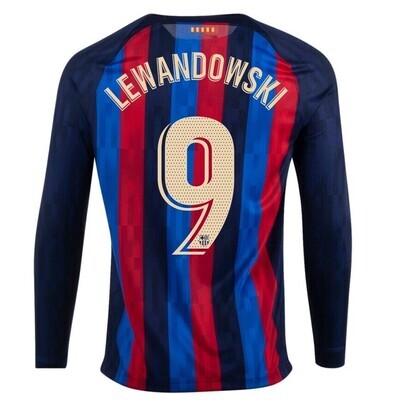 Barcelona  Lewandowski 9  Home  Long Sleeve Jersey Shirt 2022/23