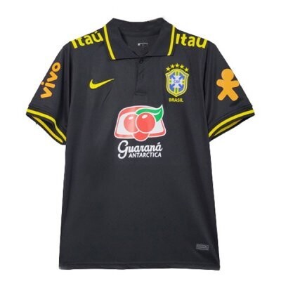 Brazil Black Pre Match Polo Shirt 22-23