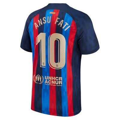 Barcelona Home Ansu Fati 10 Jersey Shirt 2022/23  with Sponsor Logos