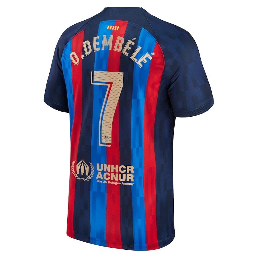 Barcelona Home Ousmane Dembele  7 Jersey Shirt 2022/23  with Sponsor Logos