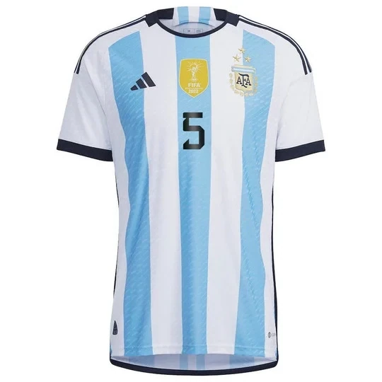 Argentina Three Star Champion Leandro Paredes 5 World Cup Home Jersey 2022/2023  (Player Version)