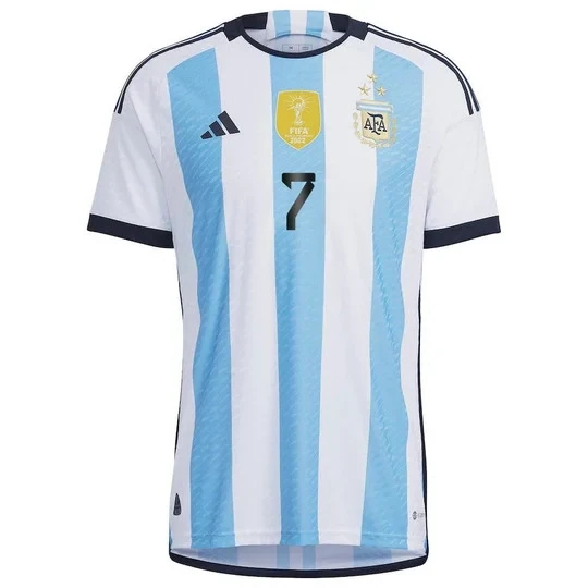 Argentina Three Star Champion Rodrigo De Paul 7 World Cup Home Jersey 2022/2023  (Player Version)