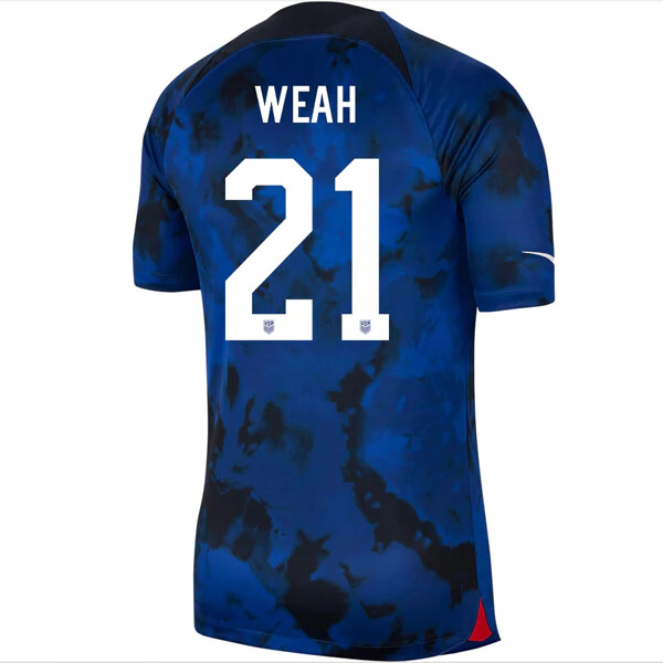 USA (USMNT) Away Timothy Weah 21 World Cup Blue Soccer Jersey 2022 (Player Version)