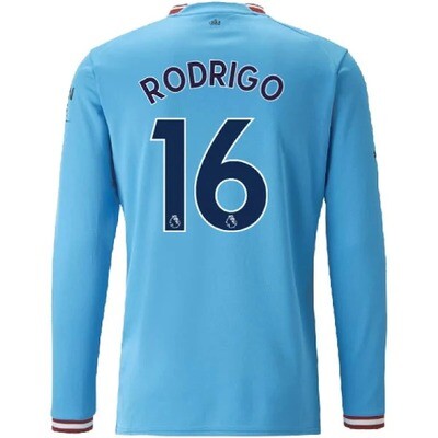 Manchester City Rodrigo 16 Home Long Sleeve Jersey 22-23