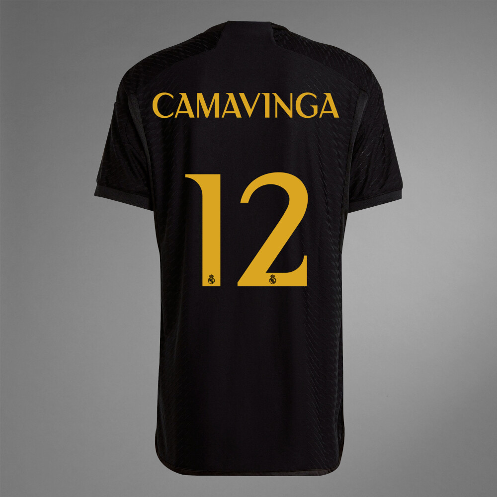 Real Madrid Third Eduardo Camavinga #12 Black Jersey Kit 2023/2024 (Player Version)