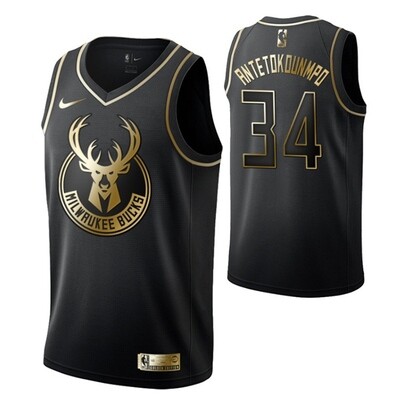 2019-20 Milwaukee Bucks Giannis Antetokounmpo 34 Black Golden Edition Jersey