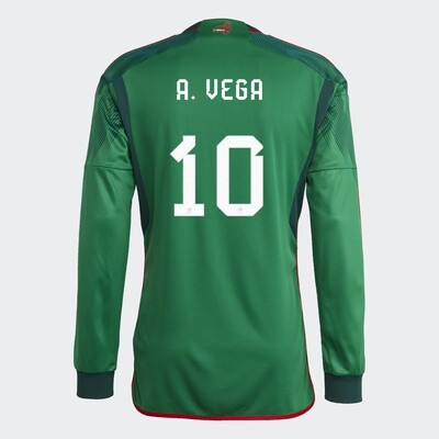 Mexico Alexis Vega 10 Home Long Sleeve Jersey 2022/2023