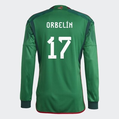 Mexico Orbelín Pineda 17 Home Long Sleeve Jersey 2022/2023