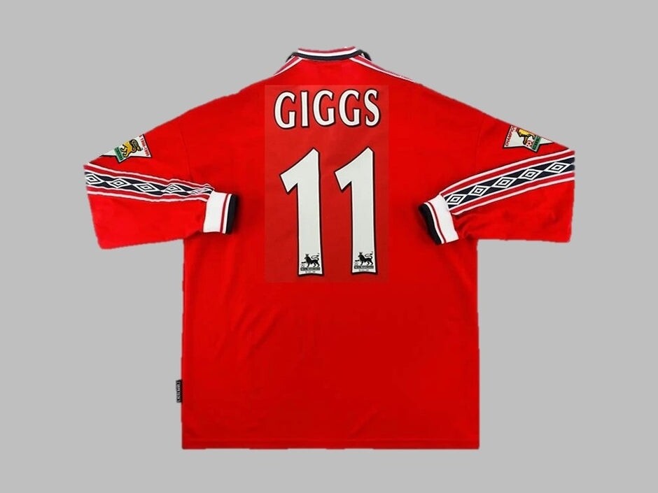 Manchester United Home Long Sleeve Retro Jersey Ryan Giggs #11 Print(Replica) 1998-2000