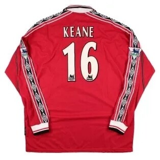 Manchester United Home Long Sleeve Retro Jersey Roy Keane #16 Print(Replica) 1998-2000