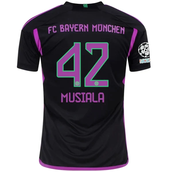 Bayern Munich Jamal Musiala Away Jersey 2023/2024 With Champions League Patches