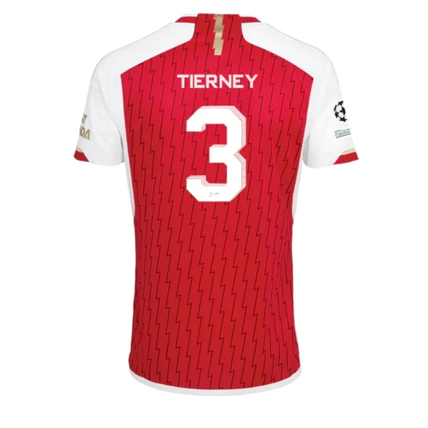 Arsenal Kieran Tierney Home Jersey 2023/2024 With Champions League Patches