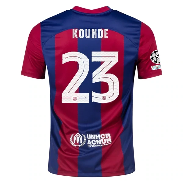 Barcelona Jules Kounde Home Jersey 2023/2024 With Champions League Patches
