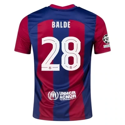 Barcelona Alejandro Balde Home Jersey 2023/2024 With Champions League Patches