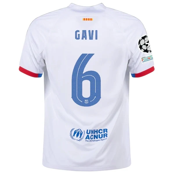 Barcelona Gavi Away Jersey 2023/2024 With Champions League Patches