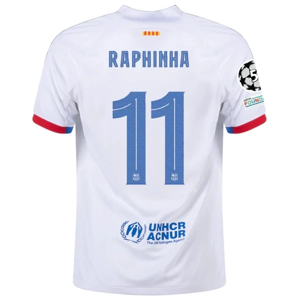 Barcelona Raphinha Away Jersey 2023/2024 With Champions League Patches