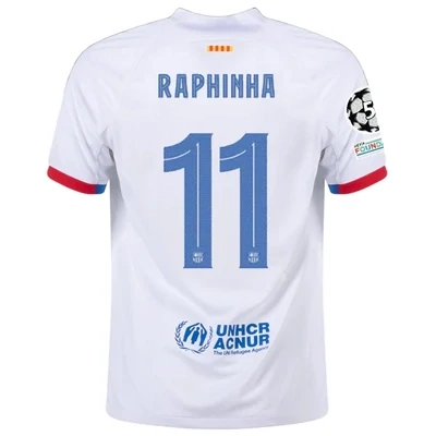 Barcelona Raphinha Away Jersey 2023/2024 With Champions League Patches