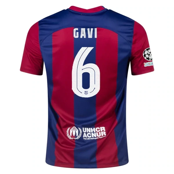 Barcelona Gavi Home Jersey 2023/2024 With Champions League Patches
