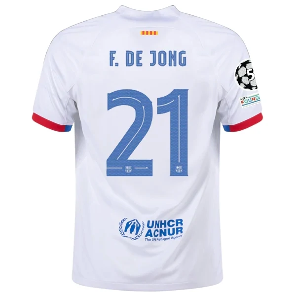 Barcelona Frenkie De Jong Away Jersey 2023/2024 With Champions League Patches