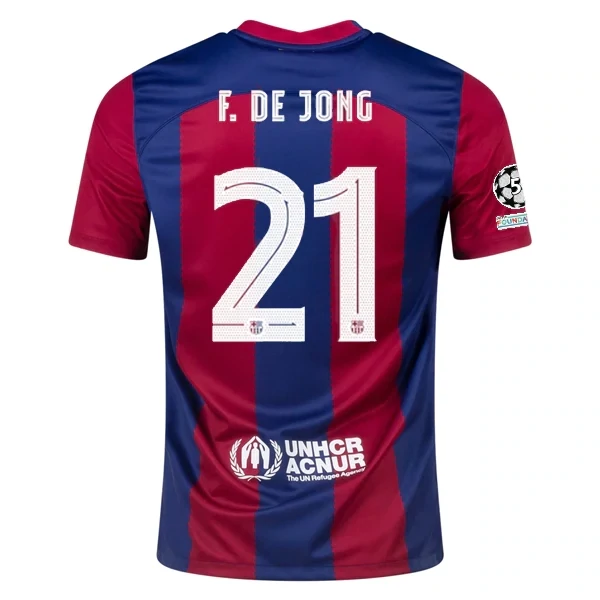 Barcelona Frenkie De Jong Home Jersey 2023/2024 With Champions League Patches