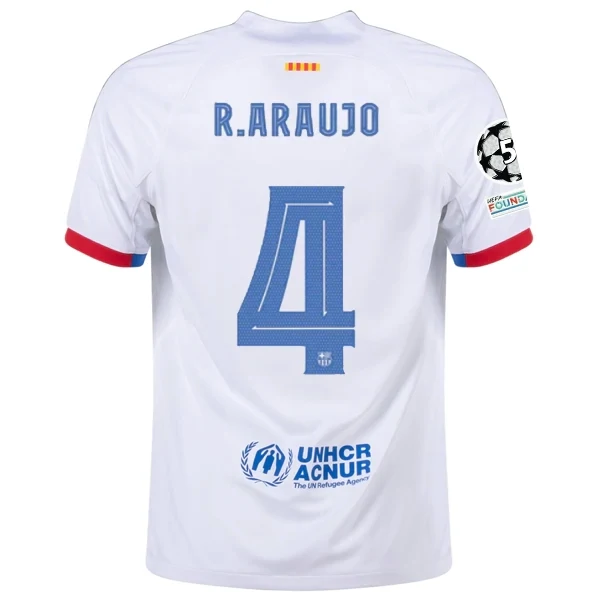 Barcelona Ronald Araujo Away Jersey 2023/2024 With Champions League Patches