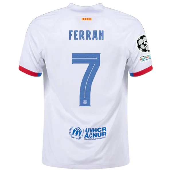 Barcelona Ferran Torres Away Jersey 2023/2024 With Champions League Patches