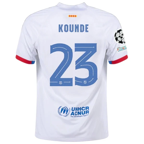 Barcelona Jules Kounde Away Jersey 2023/2024 With Champions League Patches