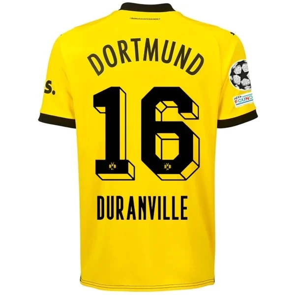 Borussia Dortmund Julien Duranville Home Jersey 2023/2024 With Champions League Patches