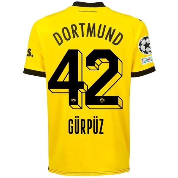 Borussia Dortmund Göktan Gürpüz Home Jersey 2023/2024 With Champions League Patches