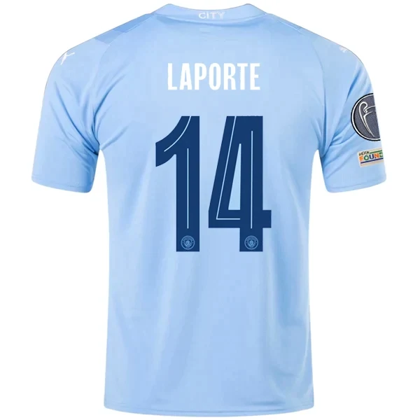 Manchester City Aymeric Laporte Home Jersey 2023/2024 With Champions League Patches