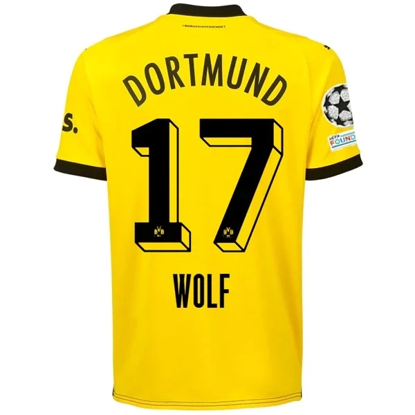 Borussia Dortmund Marius Wolf Home Jersey 2023/2024 With Champions League Patches