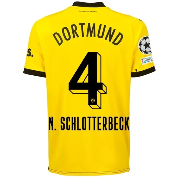 Borussia Dortmund Nico Schlotterbeck Home Jersey 2023/2024 With Champions League Patches