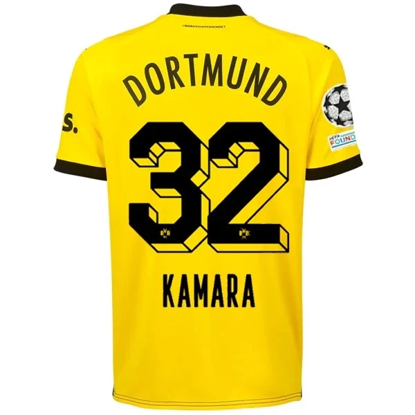 Borussia Dortmund Abdoulaye Kamara Home Jersey 2023/2024 With Champions League Patches